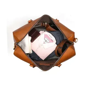 Sac de voyage unisexe en cuir véritable, grand sac de sport en cuir Crazy Horse, fermeture éclair durable, mode, extérieur, camping - Product Image 4