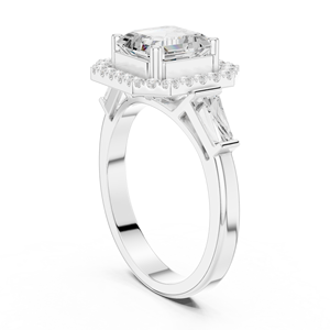 Anillo de oro blanco macizo de 14k con certificado GRA, con diamantes cultivados en laboratorio de corte Asscher y Baguette, anillo de compromiso y boda con halo para mujer - Product Image 3