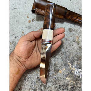 Couteau Birka Puukko à manche en bois fait main, acier à haute teneur en carbone, couteau de chasse et de bushcraft avec étui en cuir - Product Image 4