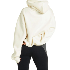 <b>Women's</b> <b>Cream</b> Cropped Hoodie Full Sleeve Oversized Knitted Solid Pullover with Drawstring Cotton Autumn Wear Hoodie - Product Image 2