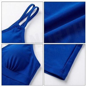 NORTH APPROACH Women One Piece Swimsuit Deep V Neck High Waist Tummy Control Shapewear Blue Solid Color Swimwear - Product Image 4
