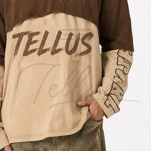 Chemises à manches longues amples, t-shirts unis, streetwear, t-shirts à manches doubles surdimensionnés, 100% coton, pour hommes - Product Image 2