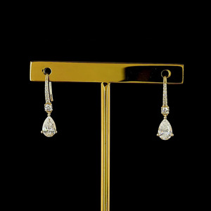 Vintage Lab Grown Pear Cut <b>Diamond</b> Drop <b>Dangle</b> <b>Earrings</b> with <b>Diamond</b> Accents 10K 14K 18K Gold 925 935 Silver Engagement Gift - Product Image 1
