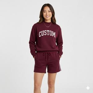 Conjunto de Sudadera y Pantalones Cortos de 2 Piezas para Mujer, Color Sólido, con Logotipo Personalizado, Cuello Alto, Poliéster y Algodón, Ecológico y Transpirable - Product Image 5