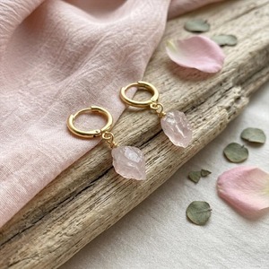 Raw Rose Quartz Hoop <b>Earrings</b>, Silver Plated Pink Crystal Hoops, Wire Wrapped Gemstone <b>Earrings</b>, Natural - Product Image 3
