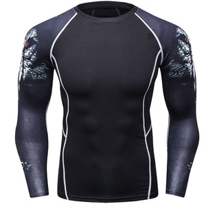 Chemise de compression à manches longues pour homme, imprimée par sublimation, séchage rapide, motif géométrique noir et rouge - Product Image 5