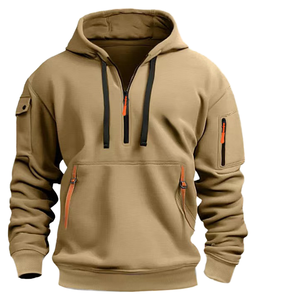 Sweat à capuche décontracté pour homme, 100% coton, fermeture éclair imperméable, séchage rapide, design multi-poches, taille XL, motif uni pour l'automne/l'hiver - Product Image 1