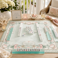 Tapis de Mahjong Pliable de Luxe Chic et Personnalisé de 33 Pouces, Antidérapant 3mm, Collection Coquillages Estivaux, Housse de Table de Mahjong, Cadeau pour Soirée de Jeu