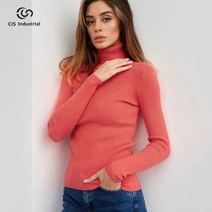 OEM/ODM Vente de gros <span class=keywords><strong>Pull</strong></span> côtelé personnalisé Slim Fit à tricot <span class=keywords><strong>Pull</strong></span> à <span class=keywords><strong>col</strong></span> roulé en cachemire Tricots basiques lourds pour femmes Décontracté - Product Image 5