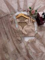 Sari en tulle lourd de créateur avec broderie de fils et de sequins, sari au mètre et chemisier en soie de Bangalore, sari tendance pour soirée chic