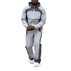 Men Lightweight Nylon Tracksuit Set Hooded <b>Zip</b> <b>Up</b> <b>Jacket</b> and Full <b>Zip</b> Pants Sports Running Streetwear Outfit - Product Image 1