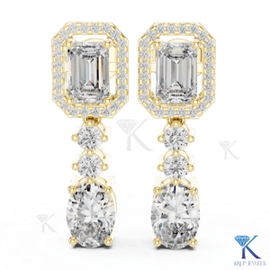 CVD Diamond Emerald Cut Round Oval Drop <b>Dangle</b> <b>Earrings</b> 14K Solid Gold Luxury Bridal Wedding & Party Jewelry - Product Image 4
