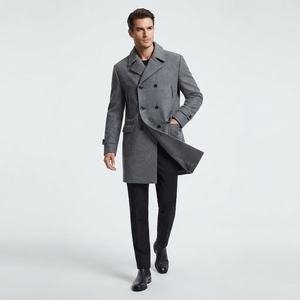 High Quality <b>Men's</b> Woolen <b>Pea</b> <b>Coat</b> Classic Double Breasted Fur Trim Slim Fit Winter Outdoor <b>Coats</b> - Product Image 2