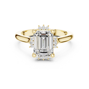 Anillo de Compromiso y Boda de Lujo para Mujer, Media Corona, Oro Sólido de 14k, Certificado IGI, Diamante Cultivado en Laboratorio HPHT CVD de 2 Quilates, Corte Esmeralda - Product Image 1