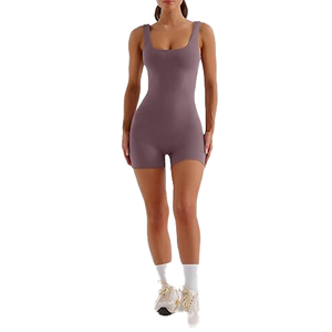 Mauve Scoop Neck Yoga <b>Jumpsuit</b> Women Seamless One Piece Activewear Tummy Control Gym Romper Breathable - Product Image 5