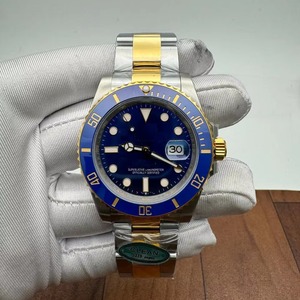 Montre de plongée automatique à cadran bleu bicolore, lunette en acier inoxydable, fenêtre de date, bracelet, verre saphir, mouvement ETA, style Hip Hop - Product Image 1