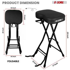 5Core Guitar Stool 3.15" <b>Padded</b> <b>Chair</b> Foldable Heavy Duty Music Seat Built in Foot Rest Guitar Stand - Product Image 3