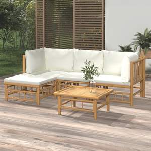 Ensemble de salon de jardin 100% polyester bambou blanc crème avec bambou naturel pour espaces extérieurs - Product Image 1
