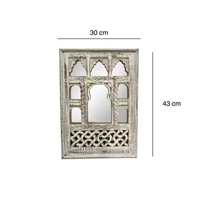 Miroir mural en bois vintage, finition blanche vieillie, miroir rectangulaire décoratif à suspendre pour salon, entrée - Product Image 3