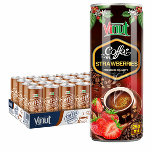 เครื่องดื่มกาแฟโรบัสต้า 250 มล. กระป๋องอะลูมิเนียม ปราศจากนม ปราศจากกลูเตน ปราศจาก GMO บริสุทธิ์จากธรรมชาติ 8 บริกซ์ VINUT แบรนด์ส่วนตัว มีตัวอย่างให้ทดลองฟรี - Product Image 1