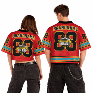 เสื้อฟุตบอลครอปสีแดงแบบยูนิเซ็กซ์ คอวี ผ้าตาข่ายระบายอากาศ เสื้อกีฬา สตรีทแวร์ ทรงโอเวอร์ไซส์ ชุดทีม OEM - Product Image 2