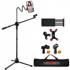 Floor Boom Microphone Stand with Phone and <b>Tablet</b> <b>Holder</b> Adjustable Gooseneck Tripod - Product Image 1