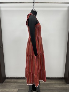 Striped Tiered Casual Daily <b>Summer</b> 100% Cotton Woven Digital Printed A-Line Maxi <b>Dress</b> <b>with</b> <b>Pockets</b> Sleeveless Straight Hem - Product Image 3