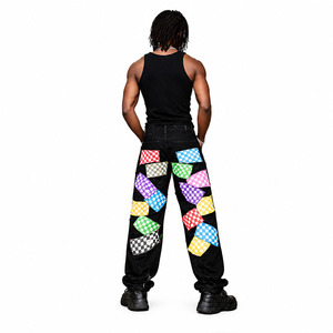 Nouveau design 2026 – Jean en denim délavé noir multi-couleurs avec patchs, coupe ample et déchirée pour homme - Product Image 2
