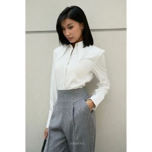 เสื้อเชิ้ตผู้หญิงทรงเข้ารูป คอปกแคบ แขนยาว ผ้าฝ้ายเนื้อนุ่ม ระบายอากาศได้ดี เหมาะสำหรับใส่ทำงาน A465 - Product Image 4