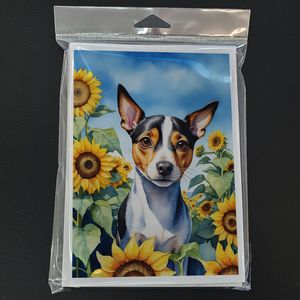 Whimsical A7 Size 5x7 Blank <b>Note</b> <b>Cards</b> Pack of 8 with Envelopes Sunflowers <b>and</b> Rat Terrier Design for <b>Greetings</b> - Product Image 3