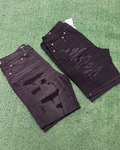 Pantalones Cortos de Mezclilla para Hombre, Estilo Vintage, con Apliques Bordados, Bajo Deshilachado, Estilo Urbano, Holgados, Lavado Ácido - Product Image 6