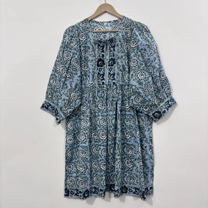 Vestido Midi Informal para Mujer, 100% Algodón Tejido, Estampado Floral Liso, Estilo Cottagecore, Manga Corta, Cintura Imperio, Estilo Babydoll, Talla Grande - Product Image 4