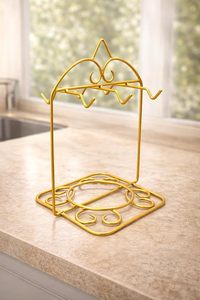 Support à tasses en métal en forme d'arche avec plateau à vaisselle, type sur pied, rangement de cuisine moderne pour vaisselle, design durable, finition dorée - Product Image 2