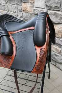 Selle de dressage anglaise en cuir marron avec arceau en bois et quincaillerie en laiton, taille adulte, équipement d'équitation, style européen, selles en cuir - Product Image 3