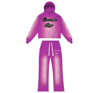 Survêtements streetwear surdimensionnés personnalisés, effet délavé, avec strass, en coton épais, pour hommes, de haute qualité, avec sweat à capuche zippé - Product Image 5