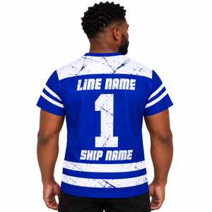 Maillot de football GOMAB 74 pour homme, bleu roi et blanc, col en V, manches courtes, respirant, en maille, rayé, personnalisable pour équipe, 100 % coton - Product Image 2