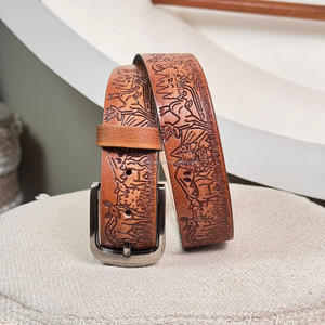 Cinturón de piel de vaca manual de alta calidad de fabricante para hombres y mujeres, cinturones de cuero genuino de vaca ajustables personalizados - Product Image 5