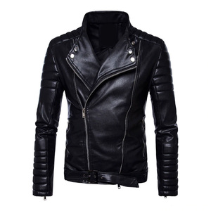 Chaqueta de cuero para motocicleta de primavera y otoño para hombre, ajustada, con cremallera, de PU, para motocicleta - Product Image 1