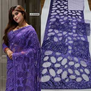 Heavy Sequins Embroidery <b>Butterfly</b> Net Saree Women Unstitched Blouse Piece Wrinkle Free Quick Dry Festive Party Modern Apparel - Product Image 6