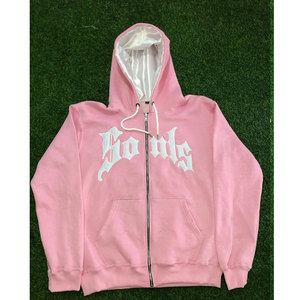 Pink Hooded <b>Zip</b>-<b>Up</b> Sweatshirt Unisex Cotton Knitted Casual Letter Print Front Logo Autumn Wear - Product Image 2