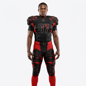 Uniforme de football américain sublimé sur mesure, vente en gros, motif camouflage noir et rouge, ensemble maillot et pantalon pour entraînement et matchs d'équipe - Product Image 3