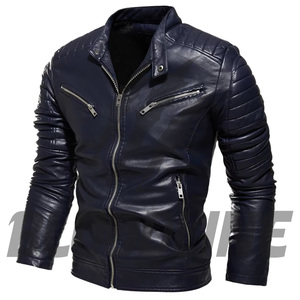 Men's Black PU Leather Moto Jacket Turn-<b>down</b> Collar Zipper Closure Slim Fit Autumn Wear - Product Image 3