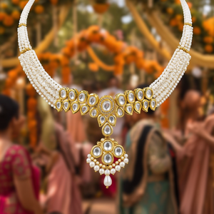 Ensemble de collier choker plaqué or 24 carats Kundan NS499 BLANC, bijoux de mariée élégants et raffinés avec perle pour les occasions spéciales de mariage - Product Image 3