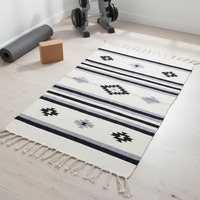 Tapis de table rectangulaire MANGALICK en coton tissé à la main, motif floral moderne, 950 GSM, lavable, pelucheux, réversible, trois couleurs, vente en gros
