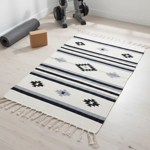 Tapis de Couloir Rectangulaire Moderne en Coton Tissé à la Main, Motif Floral, 950 GSM, Lavable, Doux, Réversible, Trois Tons – Vente en Gros - Product Image 1