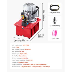 Pompa Idraulica Elettrica Monofase 120V 750W, Unità di Alimentazione da 10.000 PSI con Valvola Manuale - Product Image 6