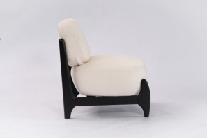 Fauteuil d'appoint Boucle - Fauteuil sculptural à structure en <span class=keywords><strong>bois</strong></span> noir avec pieds coniques « corne » - <span class=keywords><strong>Chaise</strong></span> d'appoint moderne en sherpa pour salon - Product Image 6