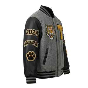 Blouson universitaire américain pour homme, coupe oversize, avec lettres en chenille et broderies multi-patches, style bomber, streetwear décontracté - Product Image 3