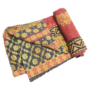 Kantha Cotton <b>Quilt</b> Wholesale Indian Reversible Hand Stitched Heavy <b>Throw</b> Old Sari Blanket Patch Work Heavy 3 To 5 Layers Kantha - Product Image 1