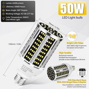 Lampadina LED a Pannocchia di Grado Commerciale 50W, Confezione da 2, Luce Diurna 5000K, 6500LM, Attacco Medio E26/E39, Equivalente a 500W - Product Image 5